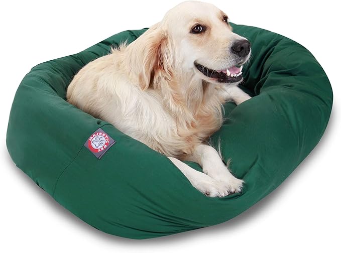 Majestic Pet 40 Inch Bagel Calming Dog Bed Washable – Cozy Soft Round Pet Bed with Spine Support for Dogs to Rest their Head - Fluffy Donut Puppy Bed 40x29x9 (Inch) - Large – Green
