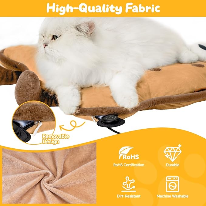 Heating Pad Cat Beds for Indoor Cats Dogs Pets Extra Large Electric Heated Warming Mat Ketten Bed with Removable Cover Biscuits Brown 21"X 21"