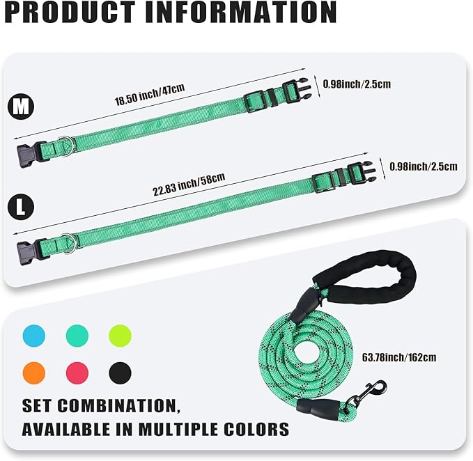 Nylon Dog Leash for Medium Large Dogs, 5-FTReflective Heavy Duty Leash with Comfortable Handle & Poop Bag Dispenser Ring, 1/2 Inch Wide, Secure Reinforcement for Walking (Teal Blue, M)