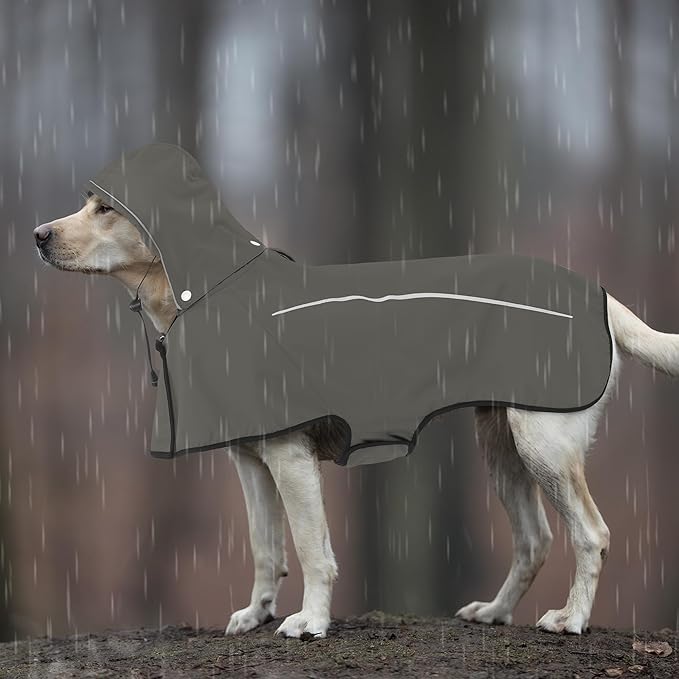 Mile High Life Dog Raincoat, Adjustable Waterproof Pet Rain Jacket, Reflective Hooded Poncho for Small Medium Large Dogs, Lightweight Breathable Pet Rain Coat (Dark Gray,S Chest 18"-22")