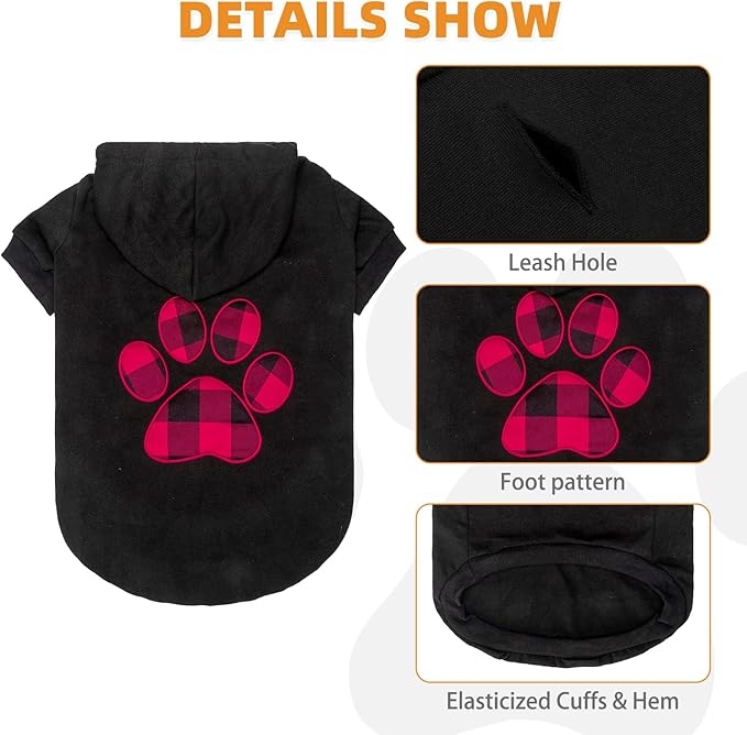 KOOLTAIL Plaid Dog Hoodie Pet Clothes Sweater with Hat and Pocket for Small Medium Large Size Dogs, Soft Winter Warm Dog Cold Weather Coat, Fleece Fall Dog Hooded Sweatshirt for Puppy Cats, Black XL