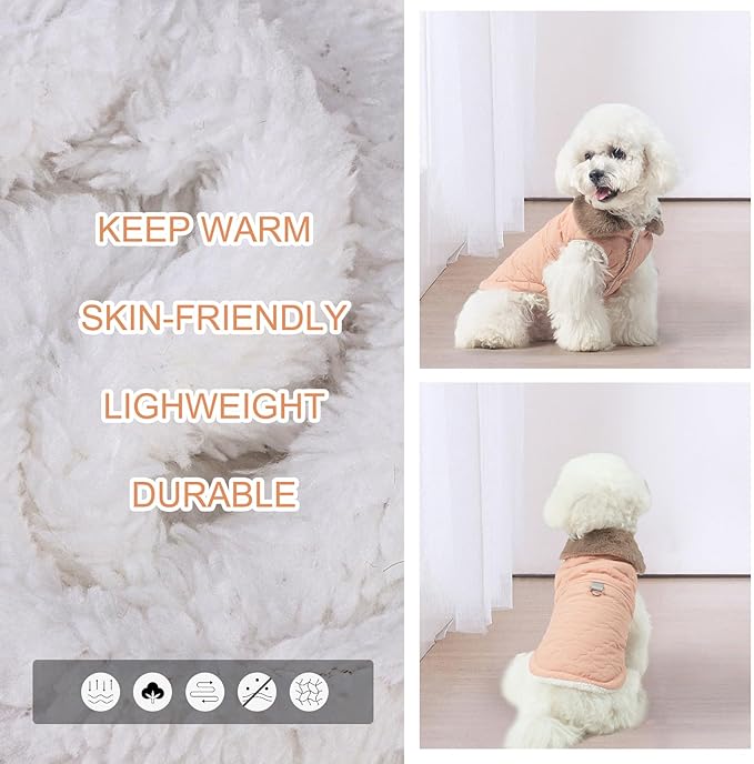 BEAUTYZOO Winter Dog Coat with Harness Built in, Warm Dog Puffer Jacket Vest Padded Fleece Cold Weather Coats Windproof Waterproof Snow Jackets Clothes for Small Medium Puppy,Pink S