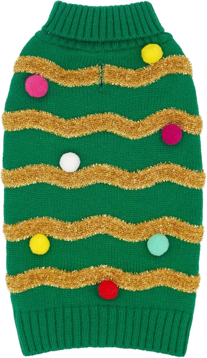 cyeollo Dog Sweater Dog Christmas Sweaters Glitter Pullover Turtleneck with Leash Hole Holiday Puppy Clothes for Small Dogs Cats