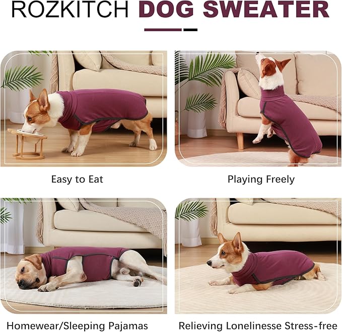 ROZKITCH Dog Shirt for Large Dogs, Pet Windproof Warm Cold Weather Jacket Vest Cozy Jumpsuit Apparel Outfit Clothes for Walking Hiking Travel Sleep Red 2XL