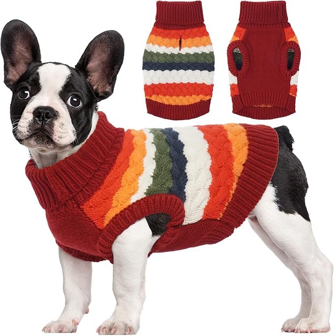 Kuoser Dog Sweater, Warm Dog Sweaters for Small Dogs Pet Christmas Clothing, Classic Cable Knitwear Cold Weather Thermal Pullover for Pug Dachshund Yorkie, Soft Puppy Turtleneck Sweatshirt, Red S