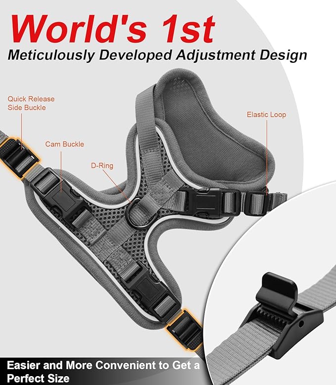 Cat Harness and Leash for Walking Escape Proof Soft Adjustable Cat Leash Breathable Comfortable Vest Easy to Wear Kitten Harness for Outdoor Travel Grey XS
