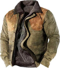 LOAIHA Men's Western Aztec Vintage Print Sherpa Fleece Lined Jackets Casual Zipper Winter Warm Jacket Coats