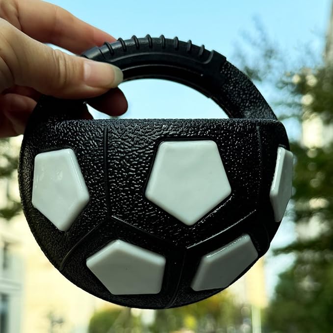 The Mellow Dog Calming Ball with Handle for Dogs, Mellow Dog Calming Ball, Interactive Football Shape Dog Toy, Tpr Chewable Material, Squeaky, Water Play, Training & Outdoor Games (White+Black-A)