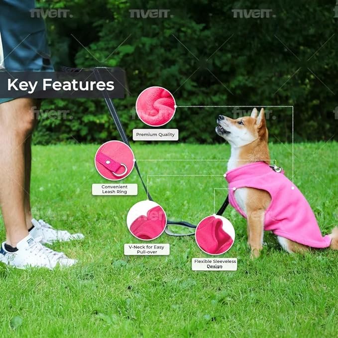 JACKO & CO - Fleece Vest Dog Sweater with Leash Ring - Soft, Warm & Lightweight Pullover Coat for Small & Medium Dogs, Puppies & Cats - Cozy Fall/Winter/Spring Pet Jacket (Pink Lemonade, Small 4-6lbs)