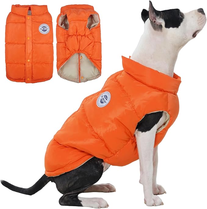 Kuoser Dog Coat Puffer Vest, Warm Dog Jacket Windproof Dogs Cold Weather Coats Pet Snowsuit Padded Vests, Lightweight Puppy Winter Clothes for Small Medium Dogs, Button Design, Easy On/Off, Orange M
