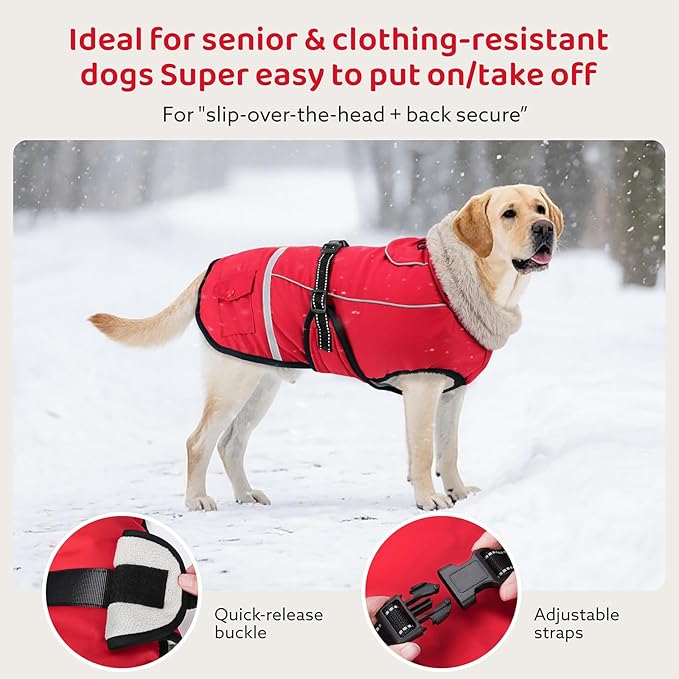 Dog Coat, Warm Dog Winter Coat Reflective Jacket Waterproof Fleece Vest, Pet Jacket Cozy for Cold Weather, Dogs Snowsuit Windproof, Adjustable Buckle for Small Dogs