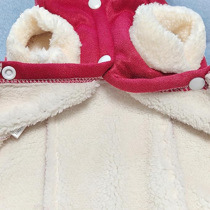 Jecikelon Bowtie Dog Cold Weather Coat Fleece Lining Warm Pet Puppy Turtleneck Dogs Winter Clothes for Small Dogs with D-Ring (Red, X-Small)