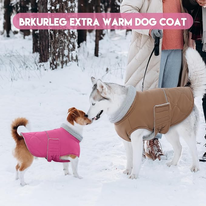 BRKURLEG Dog Winter Jacket, Warm Dog Winter Coats for Small and Medium Large Dogs, Reflective Adjustable Pet Cold Weather Coats, Waterproof Dogs Snow Jacket Clothes Fleece Vest (XXXL, Rose Red)