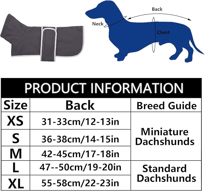 Geyecete Dachshund Sweaters for Dogs Dog Jacket,Dachshund Coat Perfect Dog Winter Coat with Padded Fleece Lining and high Collar,Dog Snowsuit with Adjustable Bands Sizes-Gray-S
