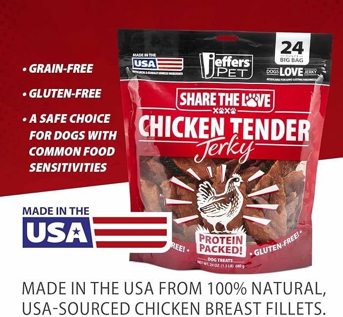 Jeffers Chicken Jerky Dog Treats, 24 oz Bag – Limited Ingredient, Healthy Training Snack, Grain Free, High Protein, 100% Real Chicken, Natural Made in USA, Perfect for Halloween & Christmas - 1 Pack