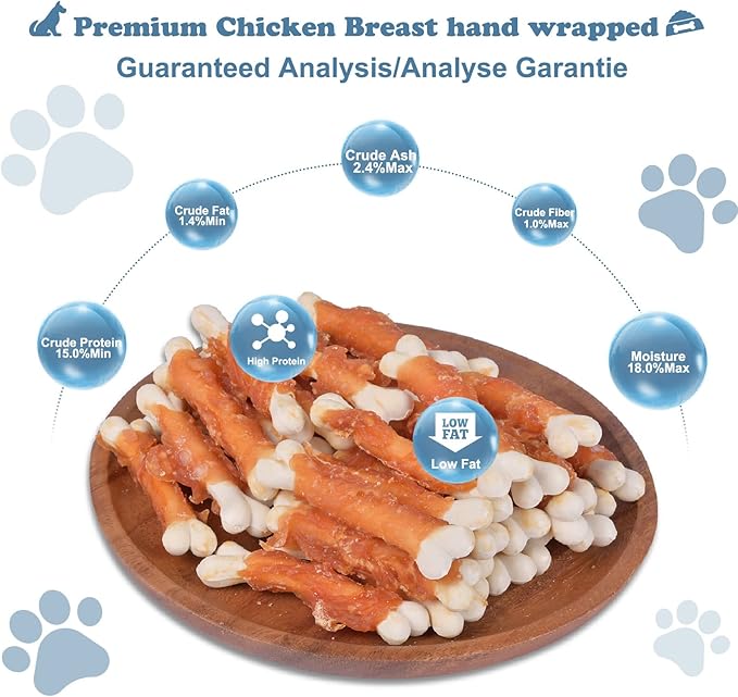 Dog Chews Puppy Training Snacks Chicken Wrapped Calcium Bone Rawhide Free Dog Treats 0.5lb/227g