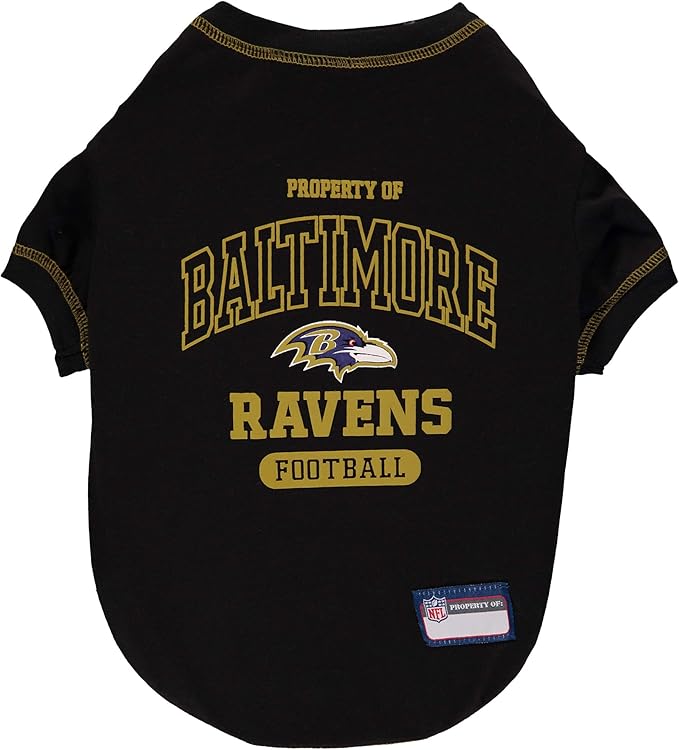 NFL Baltimore Ravens Dog T-shirt Large. - Licensed Shirt for Pets Team Colored with Team Logos- Premium Stretchable Materials for the comfort of your Dog & Cat