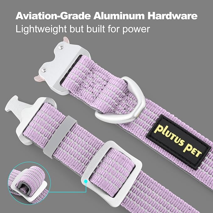 Plutus Pet Reflective Dog Collar with Aviation Aluminum Buckle, Neoprene Padded for Comfort, Lightweight, Heavy Duty Nylon Collar for Puppy Small Medium Large Dogs (Lilac Purple, S)