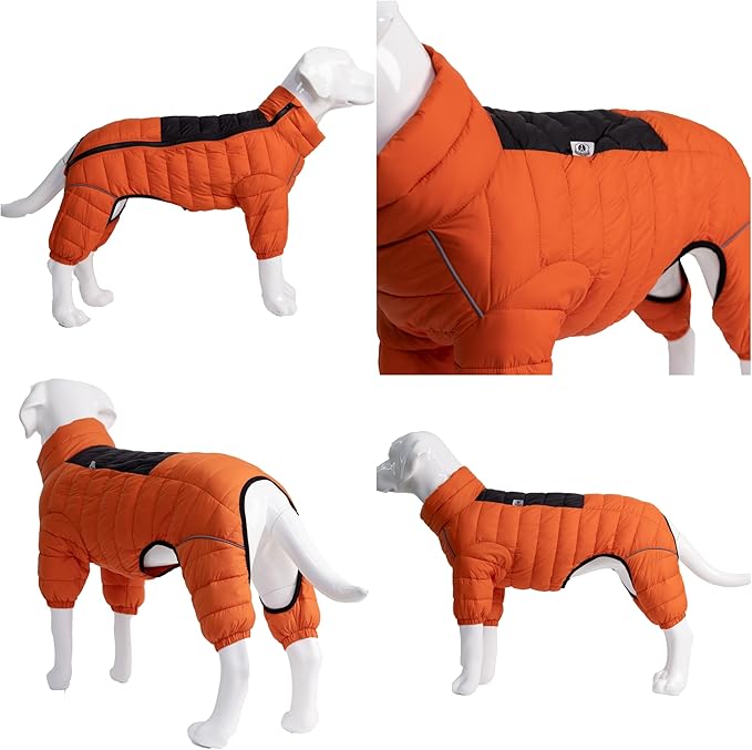Lovelonglong Dog Coat Dog Warm Jacket, 4 Legs Covered Waterproof Windproof Reflective Warm Dog Vest, Zippered Adjustable Outdoor Dog Snow Jacket for Small Medium Large Dogs Orange XXXXL