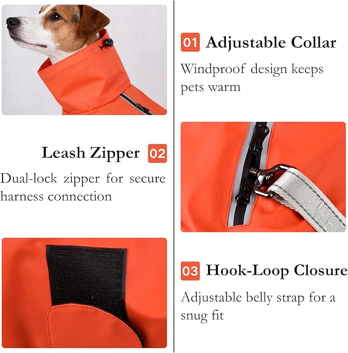 Dog Water-Repellent Raincoat Jacket, Lightweight Reflective Waterproof Clothes for Small Medium Large Dogs, Outdoor for Fall & Spring (Orange, 3XL)