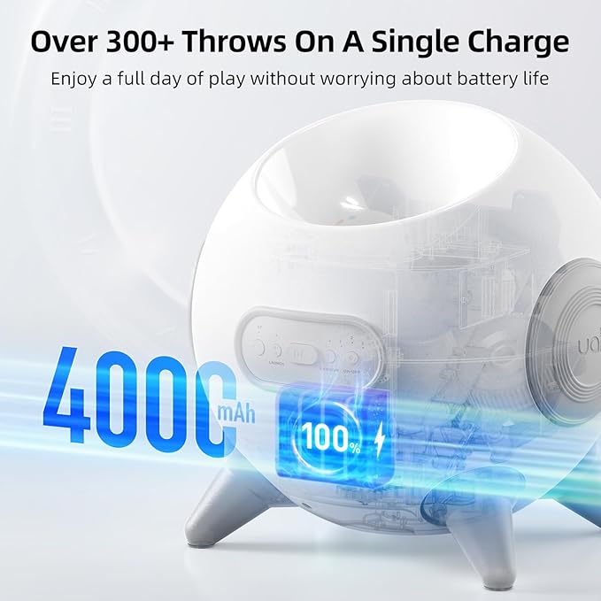 uahpet Automatic Ball Launcher for Dog with Obstacle Detection, 4 Adjustable Distances Ball Thrower Launcher for Medium & Large Dogs with 2 Balls (2.5 inches)