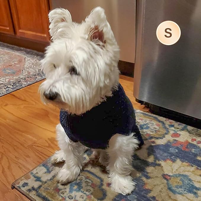 KYEESE Dog Sweater with Leash Hole Warm Pullover with Reflective Yarn for Small and Medium Dogs Male Soft Knit Pullover Boy Dog Coats Cozy Lightweight Thick Sweater,Navy Blue,Medium