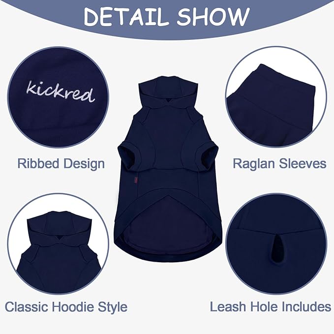 Basic Dog Hoodie, Soft Premium Quality Dog Hoodie Sweater with Leash Hole and Pocket, Cotton Doggy Puppy Sweatshirt Fashion Outfit for Dogs Puppy Small Medium Large - Navy Blue (Large)