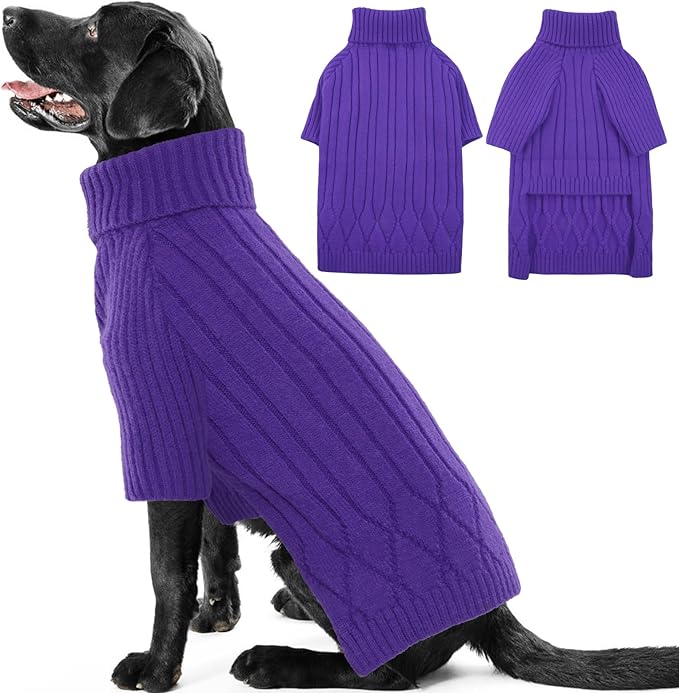Large Breed Dog Sweaters, Warm Winter Fall Dog Sweaters for Dog Girls Boys, Turtleneck Dog Knitwear,Doggie Christmas Sweater,Pet Sweatshirt Clothes Outfit Knit Great Dane,Doberman(Purple XXXXL)