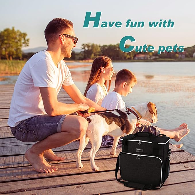BAGLHER Dog Travel Bag, Pet Travel Bag (All Pet Travel Supplies), with 2 Pet Food Containers and 2 Collapsible Silicone Bowls; Essential Kits for Travel Black