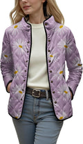 LIZALIG Women's Cropped Puffer Jacket Lightweight Floral Print Long Sleeve Padded Quilted Puffy Cardigan Coat