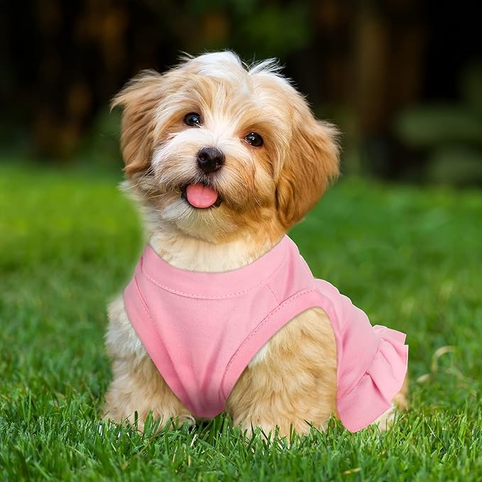 6 Pieces Dog Dresses Shirt Skirt Sleeveless Dress Breathable Pet Shirts with Ruffles Puppy Sundress Outfits for Dogs and Cats (XS Size)