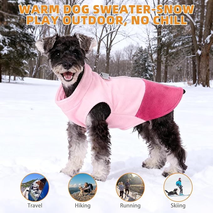 KOOLTAIL Dog Fleece Vest Sweater, Zip Up Step-in Pullover Warm Puppy Jacket with Dual Leash D-Ring for Small Medium Dogs, Cozy Soft Pet Winter Cold Weather Coats Fall Clothes Hoodie Boy Girl, Pink L