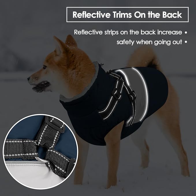 SUNFURA Small Dog Coat with Harness Built in, Warm Dog Jacket Winter with Zipper On Back, Waterproof Pet Snow Jacket Snowsuit Pet Sweater Clothes for Puppy, Blue XS