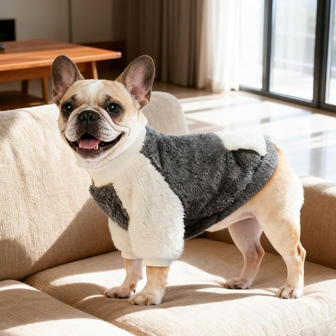 LESYPET Dog Sweater for Small to Medium Dogs, Fleece Lining Puppy Sweatshirt in Winter, Warm Puppy Clothes Pullover Jumper, Grey M