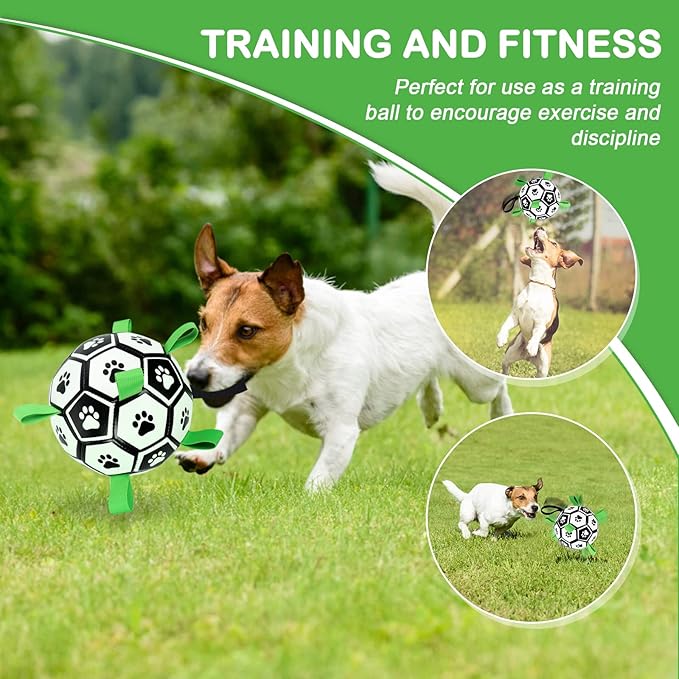 Dog Toys Soccer Ball with Straps, Interactive for Tug of War, Puppy Birthday Gifts, Toy, Water World Cup Durable Balls Small Medium & Large Dogs