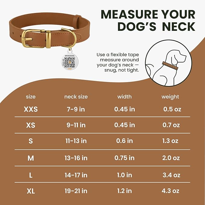 BRONZEDOG Leather Dog Collar with Metal Buckle Durable Basic Pet Collars for Small Medium Large Dogs (13-16 Inch (Pack of 1), Light Brown & Gold Buckle)