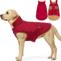 azuza Dog Jacket for Large Dogs Waterproof & Windproof Dog Coat for Small Dogs with Thick Fleece, High Collar with Leash Hole, Adjustable Velcro & Elastic Belly, Red 3XL