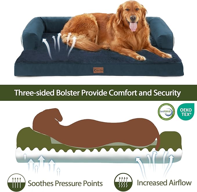 Orthopedic Dog Beds for Extra Large Dogs, Waterproof Egg Crate Foam XL Dog Bed with Sides 45 * 35Inch, Big Dogs Couch Beds with Removable Washable Cover and Nonskid Bottom, Navy Blue