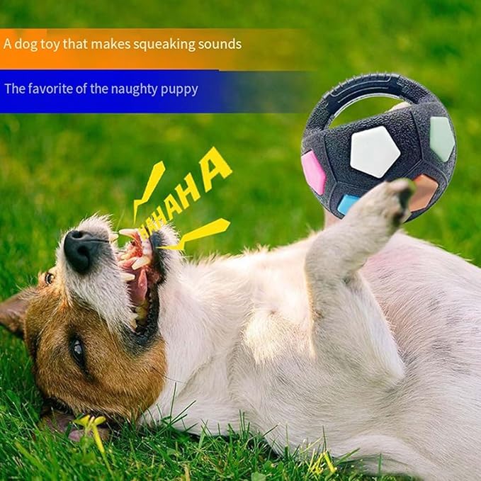 The Mellow Dog Calming Ball with Handle, 2026 New Mellow Dog Calming Ball, Interactive Football Shape Dogs Toy, Squeaky, Suitable, Interactive Pet Toy, for Water Play, Training, Outdoor Games
