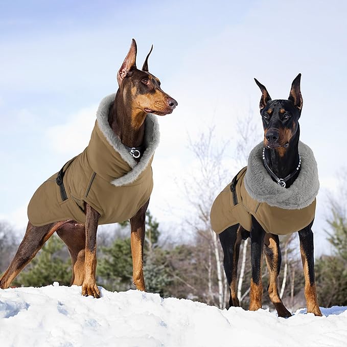 Dog Coat, Waterproof Dog Winter Jacket with Adjustable Buckle, Reflective Turtleneck Pet Snow Vest Warm Fleece Sweater for Small Medium Large Dogs - Khaki, XL