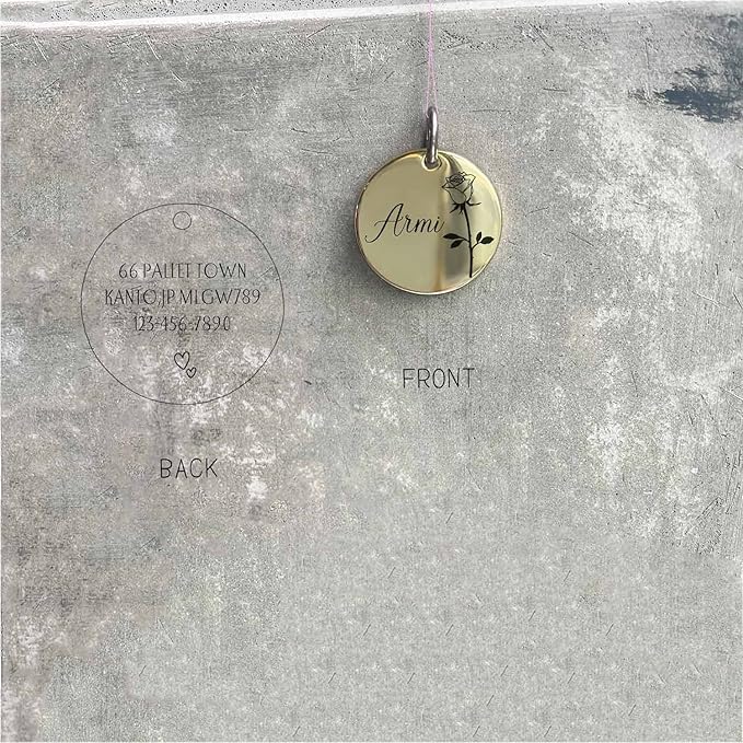 Cats Dogs ID Tags Personalized Engraving Birth Flowers Pattern for Custom Pets Collar Accessories Shiny Brass Copper Medium Round Name Plate