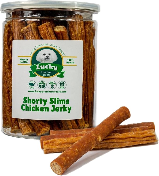 Lucky Premium Treats Lucky Shorty Slims – Chicken Jerky Dog Treats and Crunchy Dog Chew Sticks with Real Chicken for Small to Large Dogs (7 Count)
