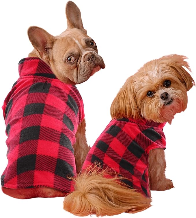 KAMA BRIDAL Spring Autumn Winter Coat Pullover Fleece Vest for Cats Small and Medium Dogs Thin Sweater Red & Black Plaid (Red, M)