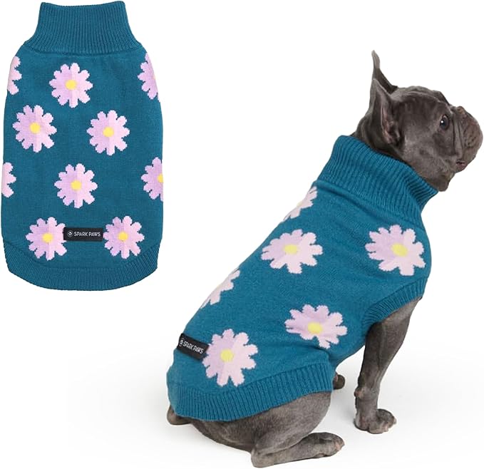 Spark Paws Knit Dog Sweater – Ultra Soft Warm Winter Dog Sweater for Small, Medium & Large Dogs – Stretch Fit Pet Sweater for French Bulldog, Pitbull, Girl & Boy Dogs Jacket, (Flower,L)