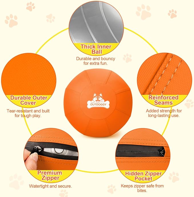 Herding Ball for Dogs 18 Inch - Dual-Layer Heavy Duty Herding Ball for Australian Shepherds, Border Collies & Corgis | Outdoor Herding Toy for Small/Medium Dogs - Backyard Training and Play - Orange