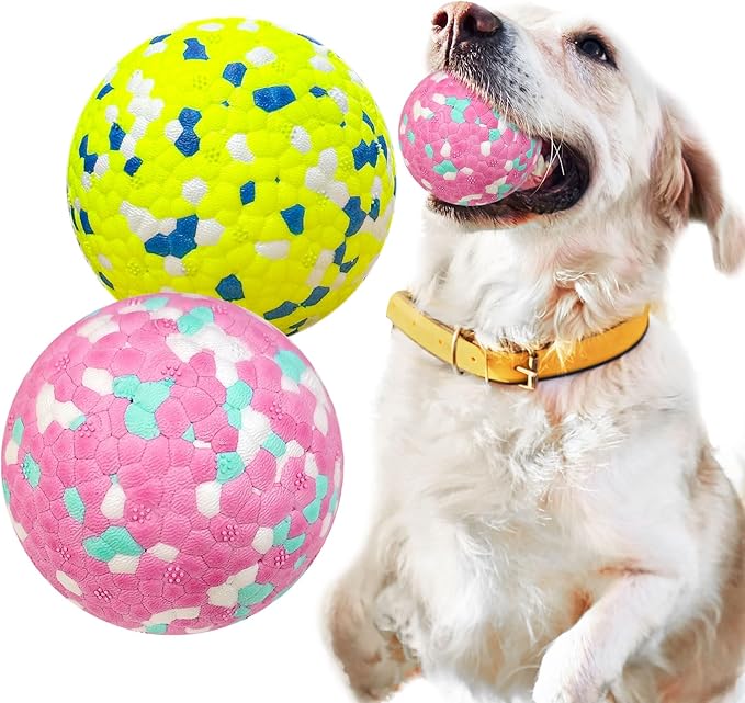 Petcare 2 Pack Dog Balls Toys for Aggressive Chewers Indestructible Tennis Balls for Medium Large Dogs Water Toy Chew Ball Tough Durable Big Dog Toys Bouncing Ball for Dogs to Fetch, Pink+Green