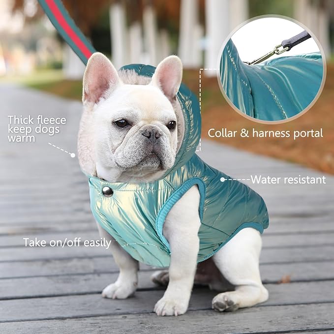 SAWMONG Dog Fleece Hoodie, Windproof Waterproof Dog Coat Fleece & Cotton Lined Warm Dogs Jacket for Small Medium Large