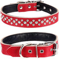 Rhinestones Dog Collar, Adjustable Sparkly Crystal Studded Genuine Leather Pet Dog Collar for Small and Medium Dogs (M, Red)