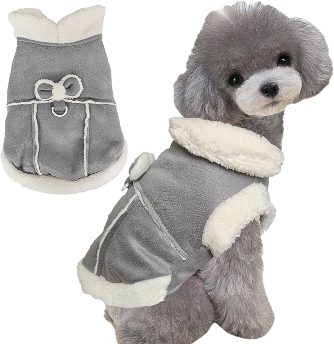 Jecikelon Bowtie Dog Cold Weather Coat Fleece Lining Warm Pet Puppy Turtleneck Dogs Winter Clothes for Small Dogs with D-Ring (Gray, X-Large)
