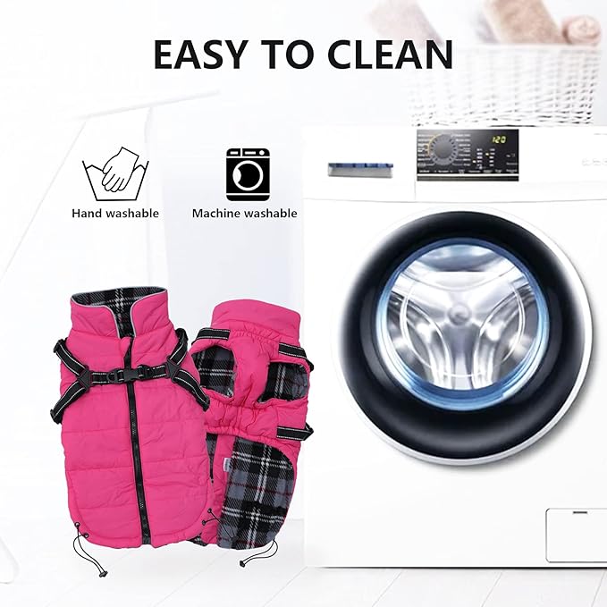 Winter Warm Coat Geyecete Waterproof Dog Winter Jacket with Harness Traction Belt,Pet Outdoor Jacket Dog Autumn and Winter Clothes for Medium, Small Dog-Pink-S